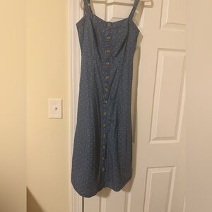Market & Spruce Chambray Polka Dot Button Front Maxi Dress | Petite S
